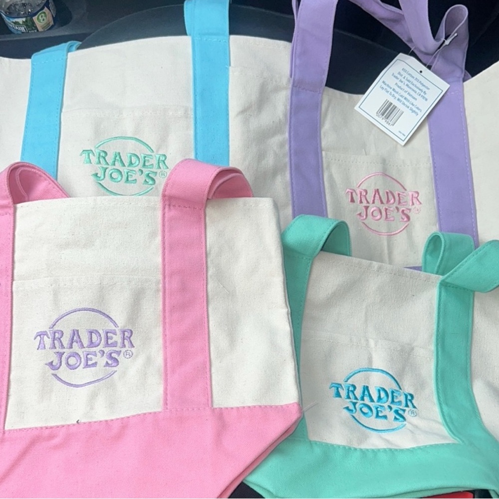 Trader Joe’s mini tote bag  set - pink, blue, purple, mint green